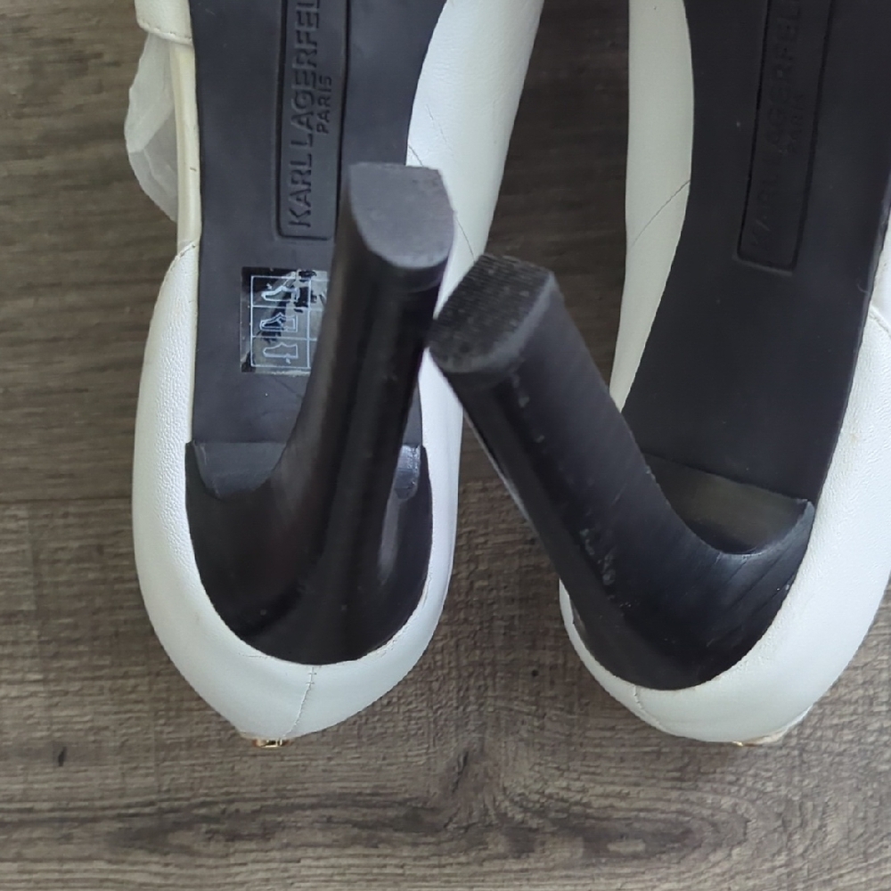 Karl Lagerfeld Cream Peep Toe Heels - Picture 13 of 16